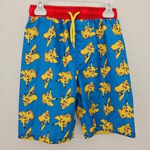 Pokemon Blue Yellow Pikachu Boy Swim Trunks, Sz 8